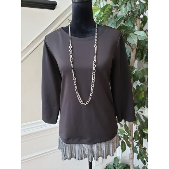 ALFANI Women's Black Solid Polyester Round Neck 3/4 Sleeve Top Blouse Size Large - Picture 1 of 12